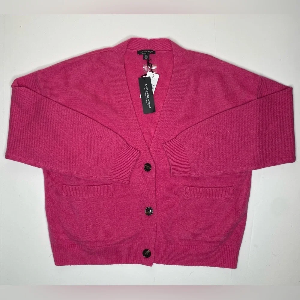 Saks Fifth Avenue Cashmere Azalea Pink Cardigan Sz XL New With Tags